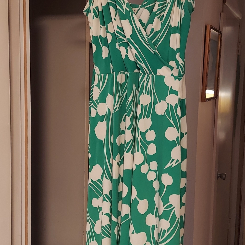 From Anthropolgie Green and White Floral Women Dress
